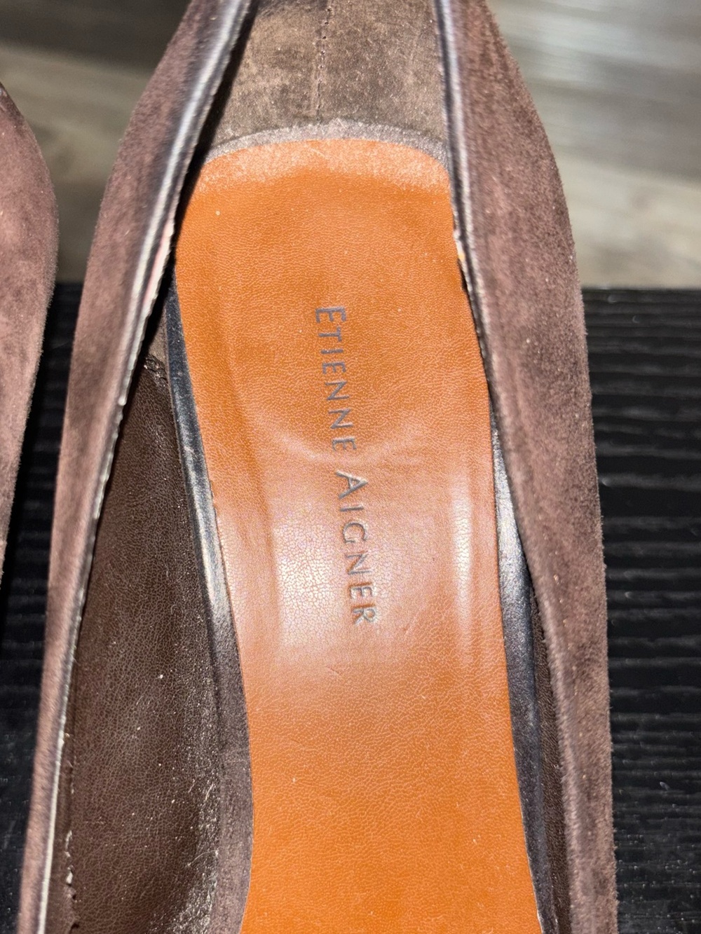 ETIENNE AIGNER E-Michelle Chocolate Brown Suede Pointed Toe Kitten Heel Shoes - Picture 7 of 12